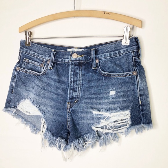Free people we the free, distressed, fringed button, fly denim shorts - Picture 10 of 11